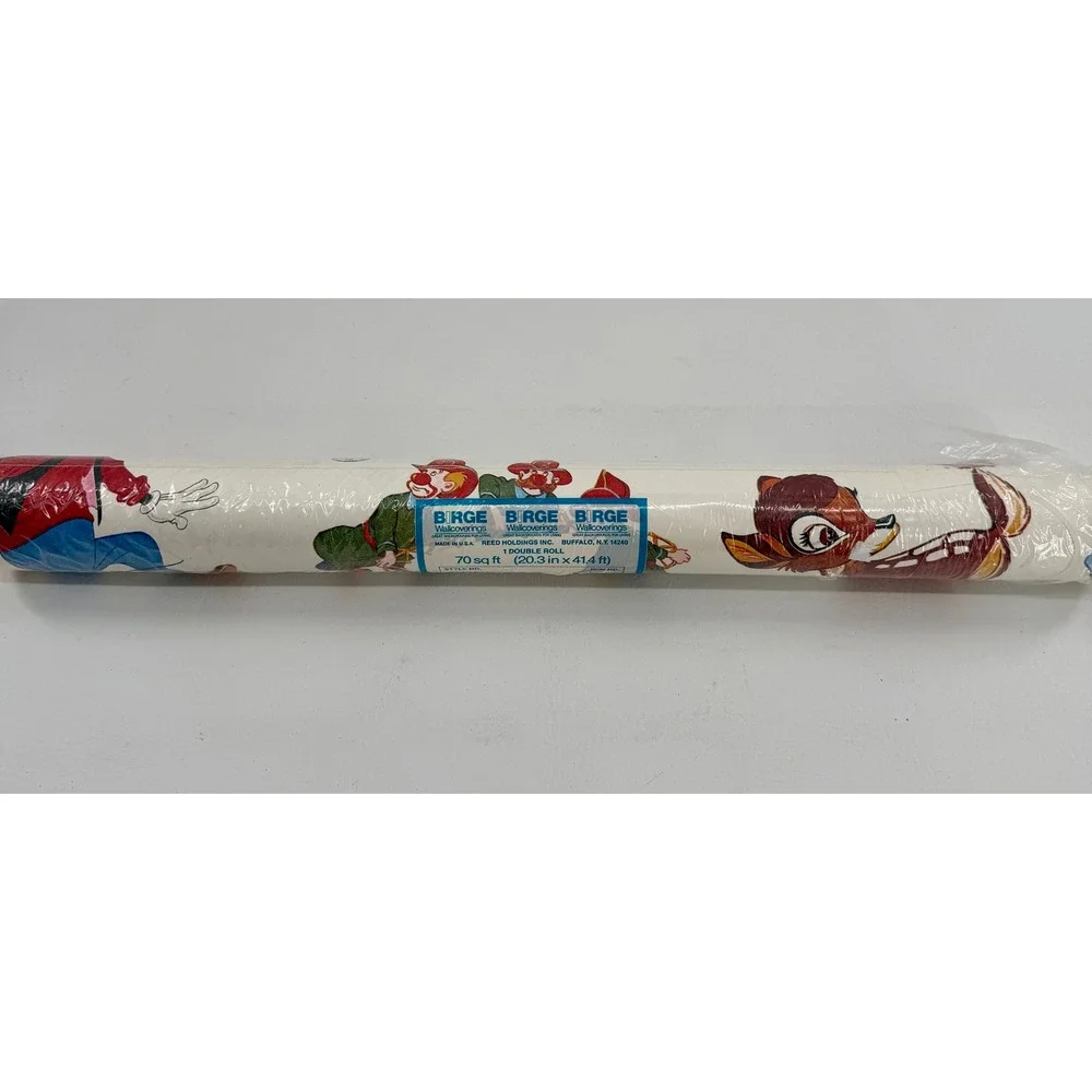 Birge Wallpaper Roll Kids Disney Bambi Snow White Goofy 65204 Vintage 70 Ft New